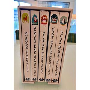 Pink Sky Snow Globe Puzzle Set of 5 200 Pcs Snowman Penguin Santa Reindeer